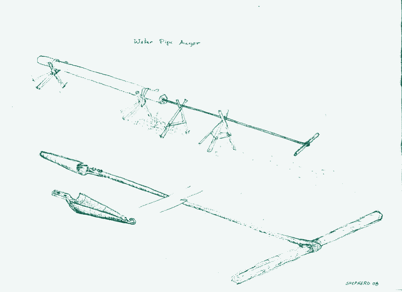 A pipe auger. Illustration by Stephen Shepherd, Full Chisel Blog.