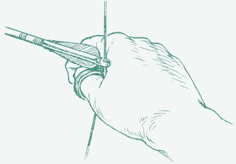 Image. The thumb draw. Source: Klopsteg, Paul Ernest. "Turkish archery and the composite bow: a review of an old chapter in the chronicles of archery and a modern interpretation." (1947).