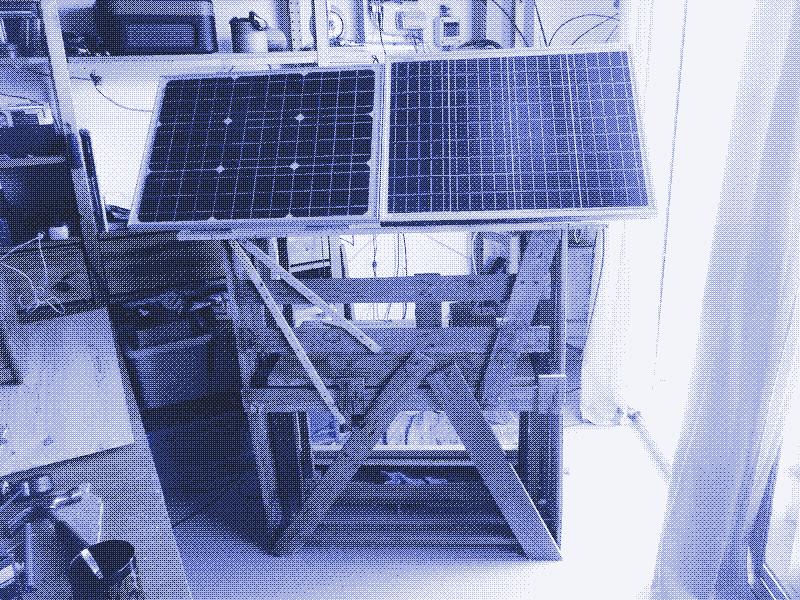 Image: The structure for the solar panels, built from waste wood. Photo: Kris De Decker.
